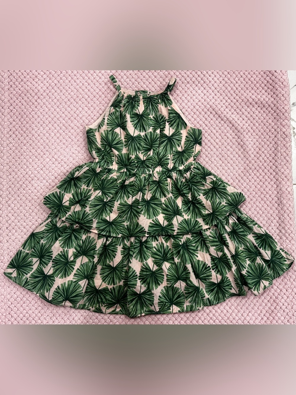 4, Janie and Jack Green Palm Print Tiered Sundress
